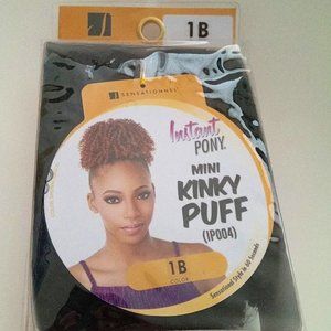 New Sensationnel Instant Pony Kinky Puff Curly Synthetic Hair Off Black Color 1B